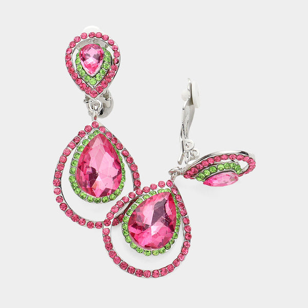 Pave crystal clip on earrings