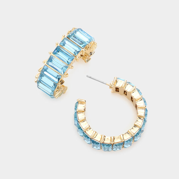 Baguette Stone Hoop Earrings