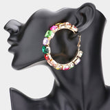 Round Stone Cluster Hoop Earrings