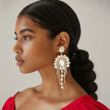 Stone Chandelier Fringe Earrings