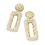 Pearl Embellished Rectangular Statement Earrings