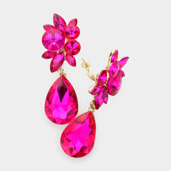 Glass Teardrop Clip on Earrings