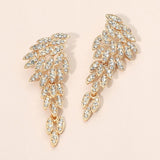 Rhinestone Pave Leaf Drop Earrings