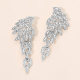 Rhinestone Pave Leaf Drop Earrings