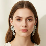Rhinestone Pave Leaf Drop Earrings