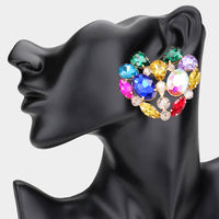 MULTI STONE CLUSTER HEART EARRINGS